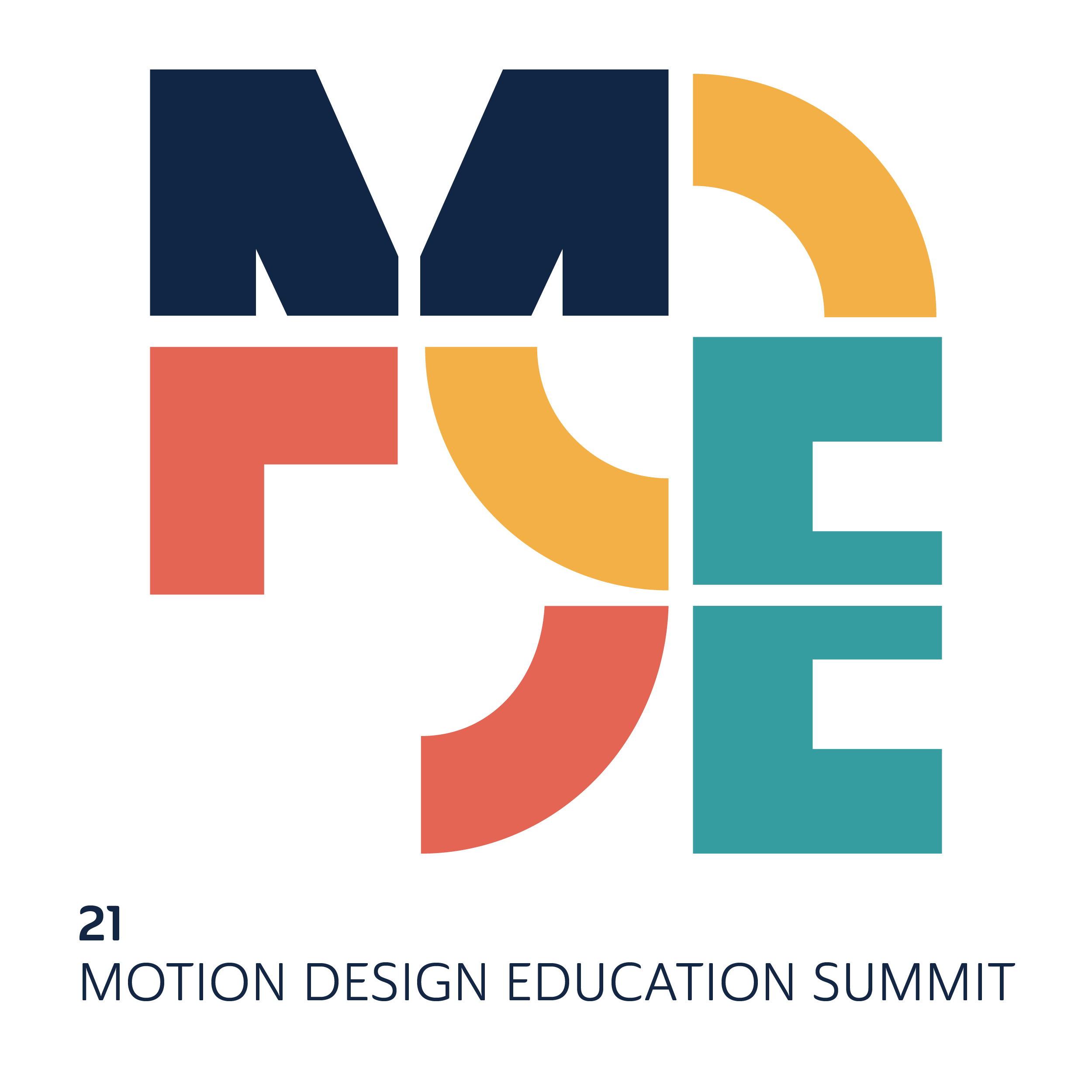 The image shows fragments of the letters that form the word mode arranged in an artistic way. It also displays 21 Motion Design Education Summit