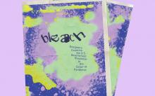 Purple, green and yellow cover of Bleach magazine with text Designers Examine the U.S. Government Response to the COVID-19 Pandemic