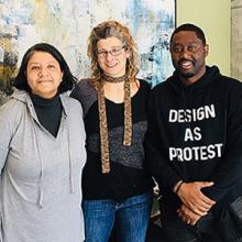 Left to right: Professor Cheryl Giraudy (OCAD University, Toronto), Professor Saskia van Kampen (San Francisco State University), and Bryan C. Lee Jr. (Colloqate Design, New Orleans).