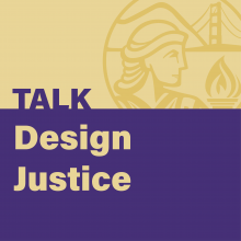 Promotional image about a talk on design justice
