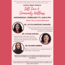 Flyer with information about the Latinx Open-Gaters Self Love & Community Wellness Event