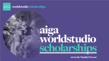 Flyer for the AIGA worldstudio scholarships with deadline on April 13, 2021