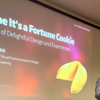 Dr. Omar Sosa-Tzec giving a talk about delightful design and experience at the Lilly Design Forum