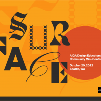 Banner showing the name and information about the 2022 Surface Conference by the AIGA DEC