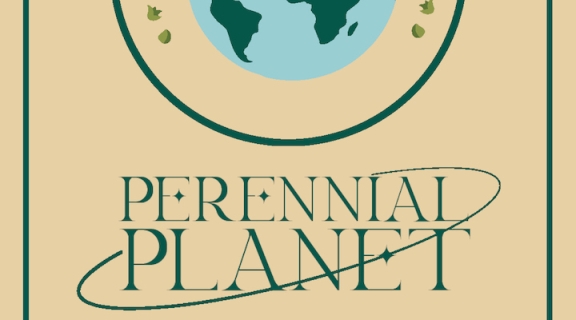 Flyer of the Perennial Planet Exhibition. It shows a drawing of the planet Earth and the words Perennial Planet.
